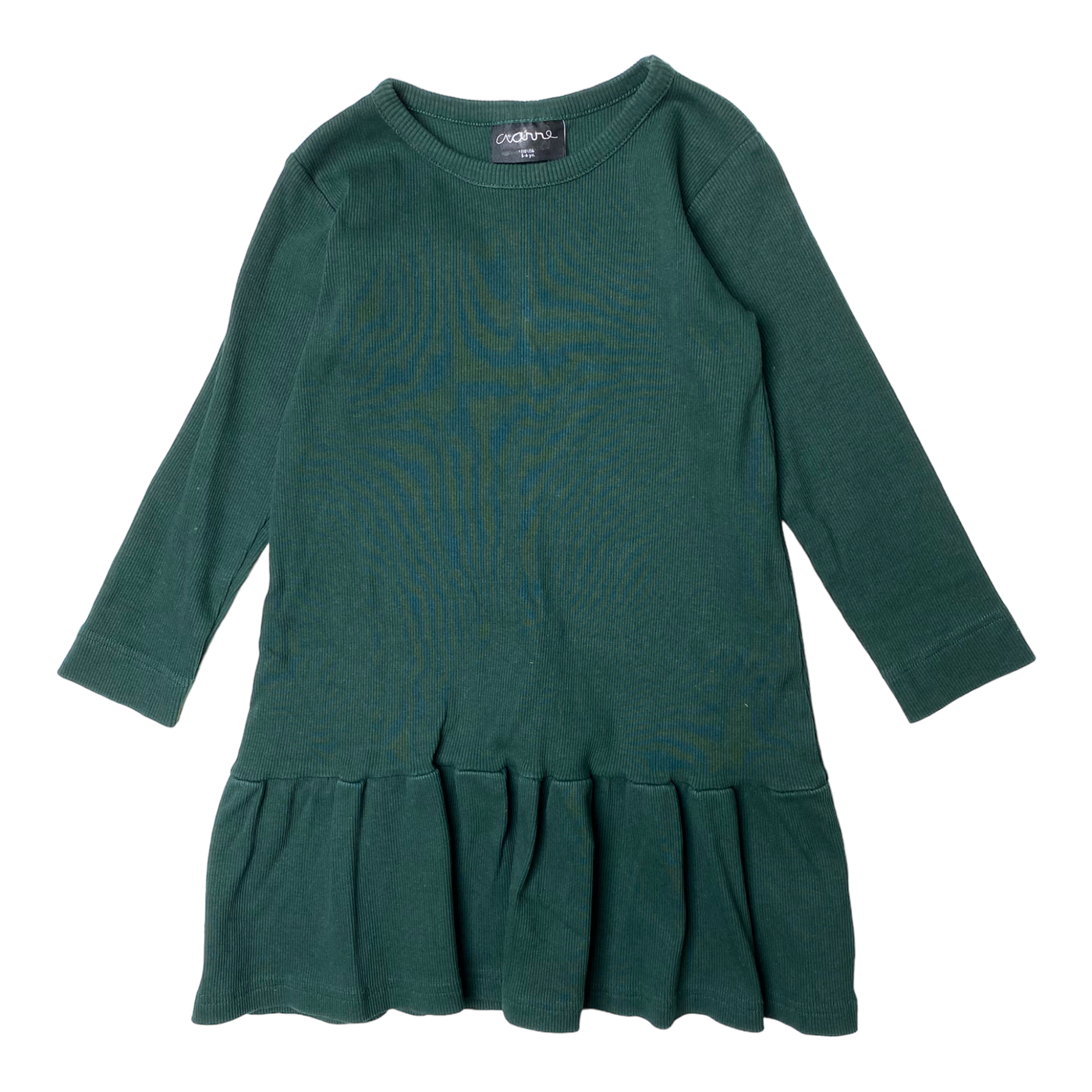 Aarre rib dress, dark green | 110/116cm