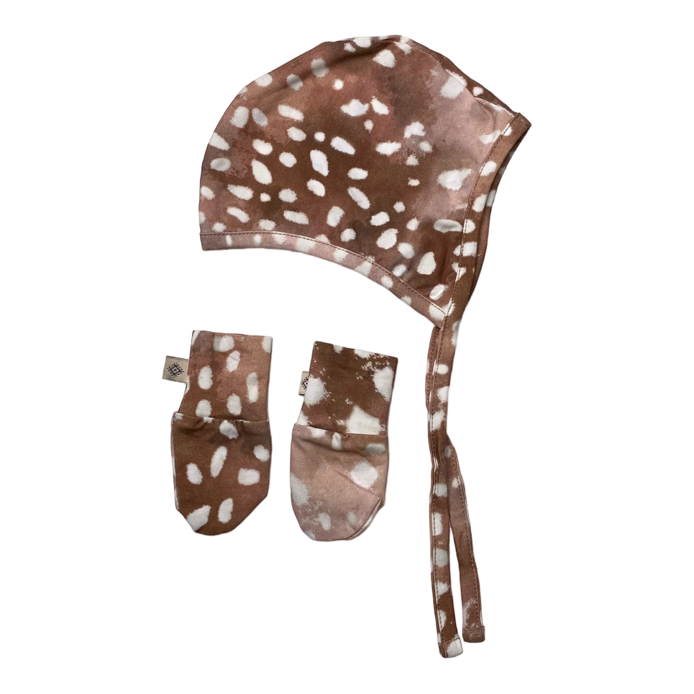 Kaiko jersey bonnet and baby mittens, copper bambi | S