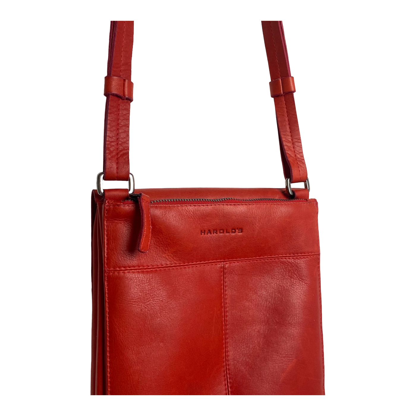 Harold's Bags leather campo plaid messenger bag, red