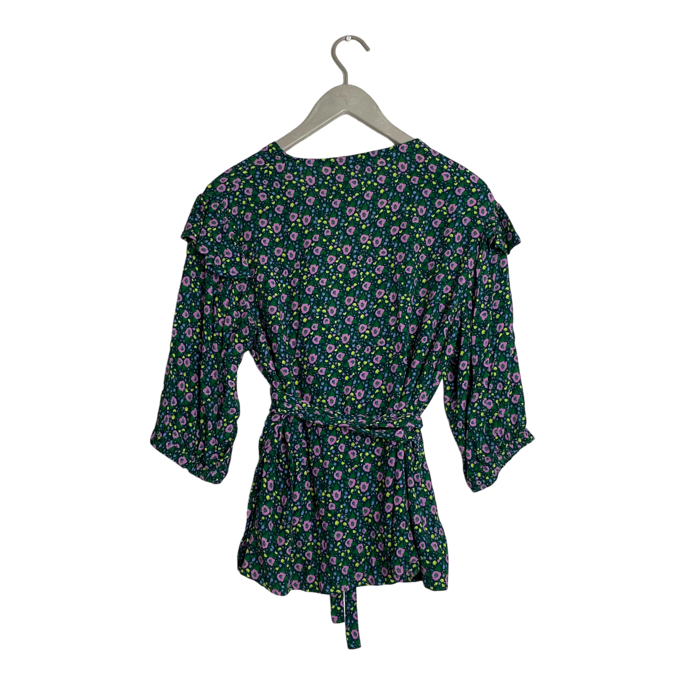 Uhana aura wrap shirt, green flower | woman M