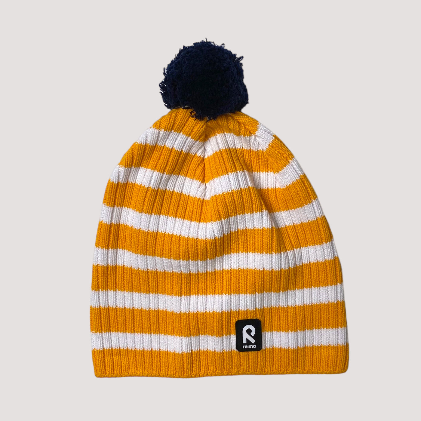 cotton beanie with a pom, yellow/white stripes | 52-54cm