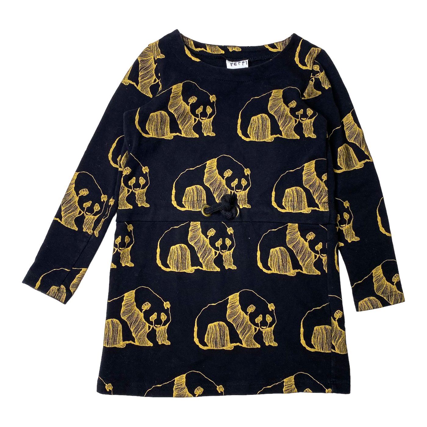 Metsola sweat dress, gold bear | 110/116cm