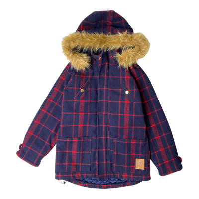 Mini Rodini check wool parka, dark blue | 140/146cm