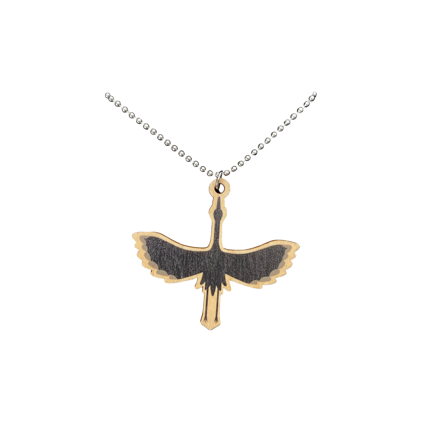 Yo Zen crane plywood necklace, black