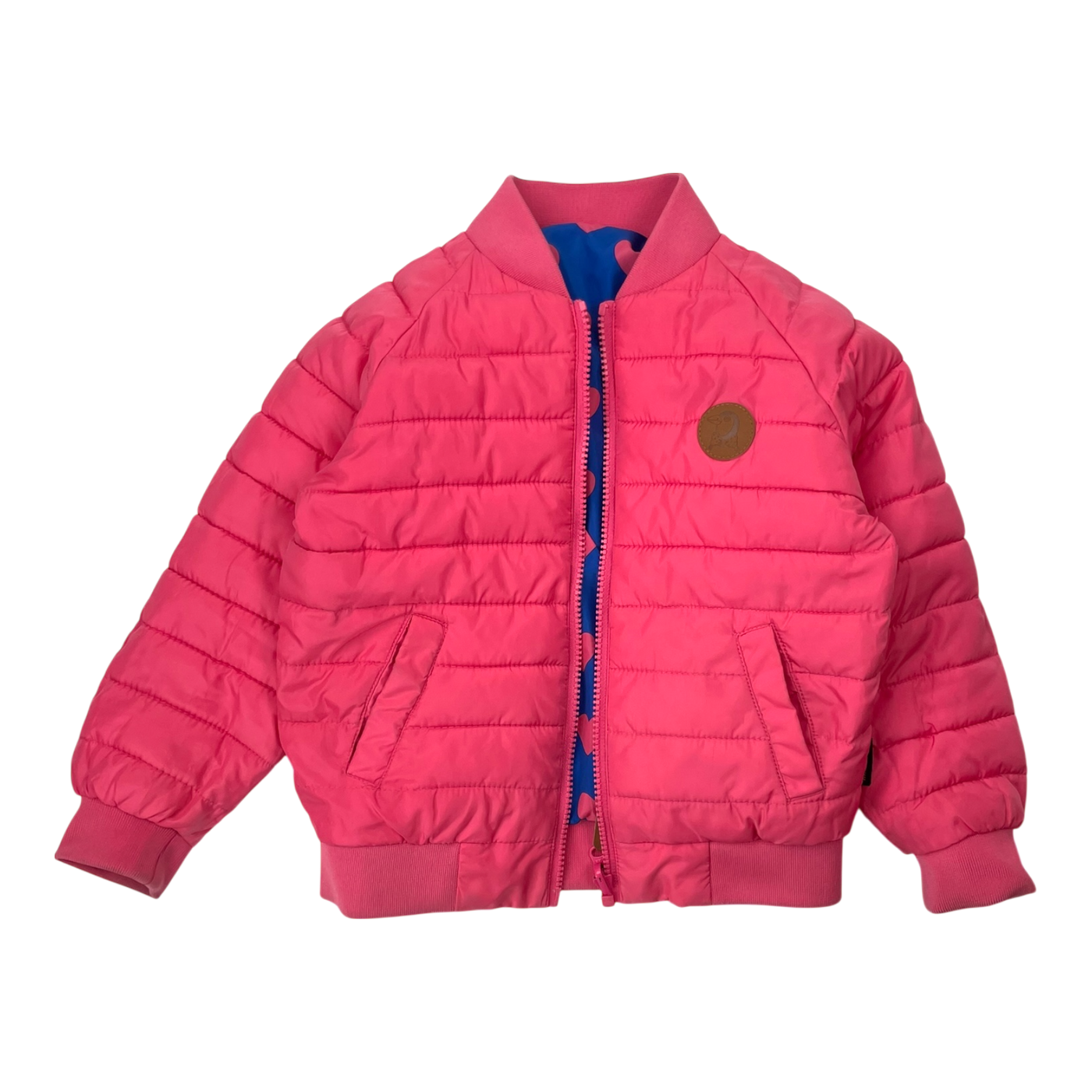 Mini Rodini reversible insulator jacket, pink hearts | 104/110cm