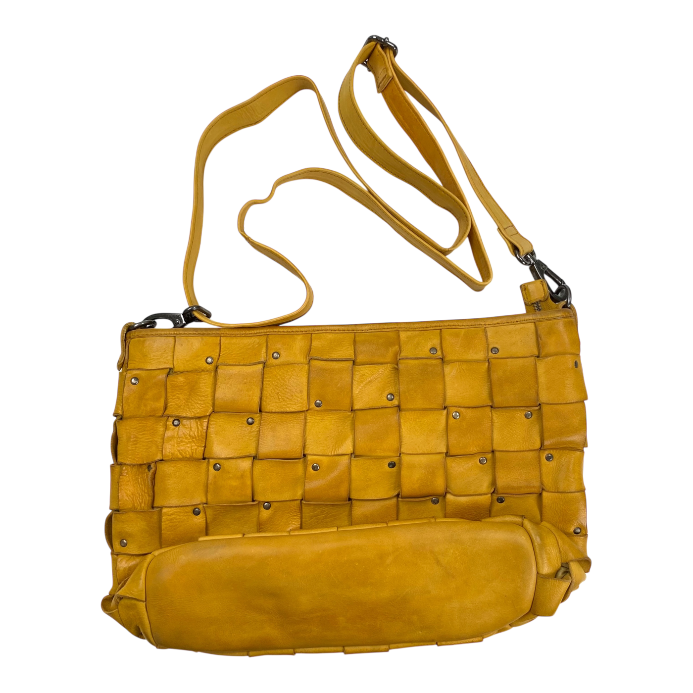 Harold's Bags leather braid shopper bag, yellow