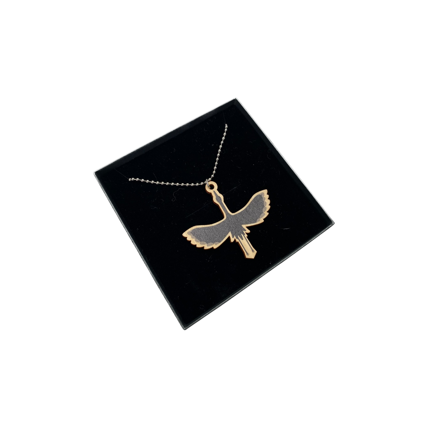 Yo Zen crane plywood necklace, black