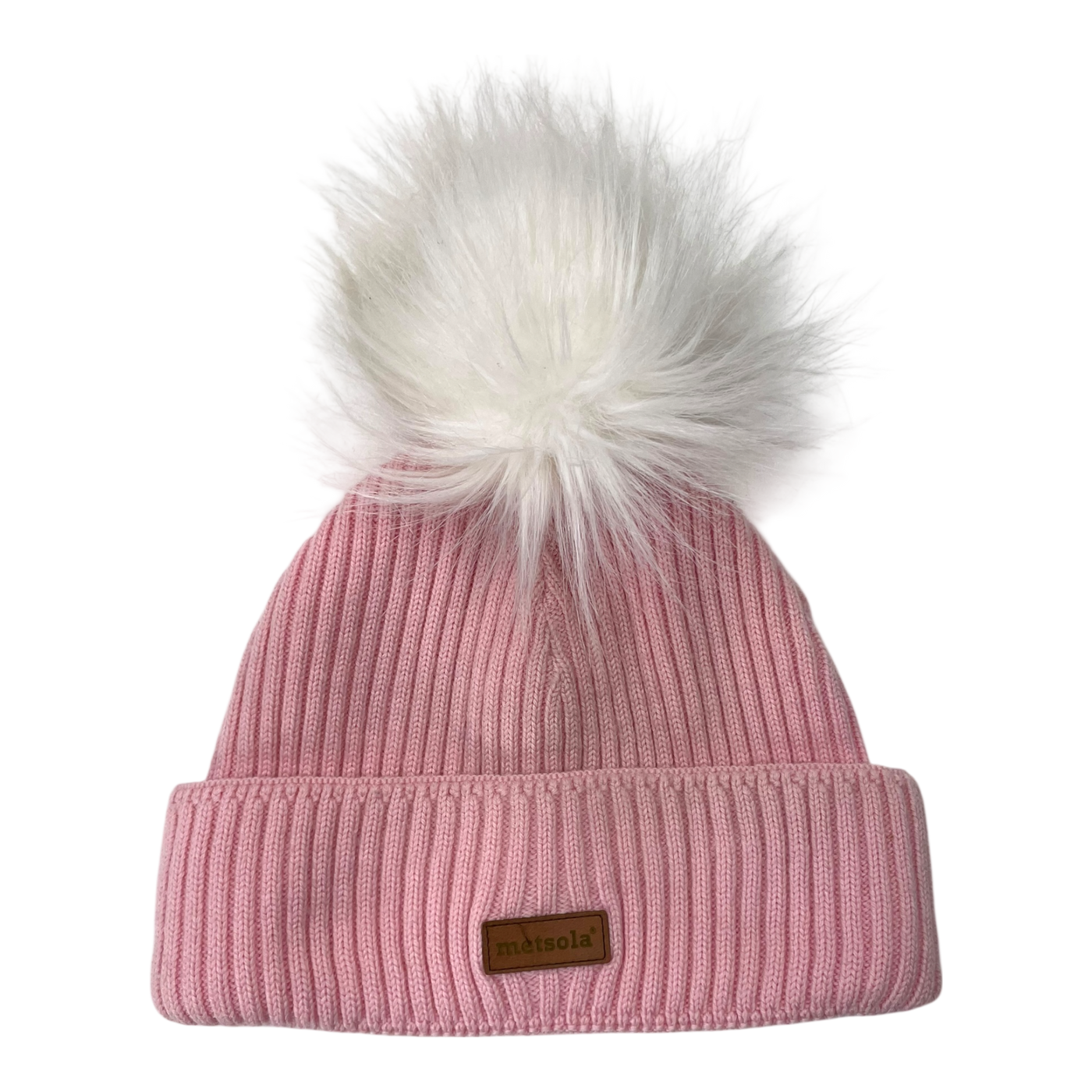 Metsola cable knit merino beanie with pom, pink | 6-8y
