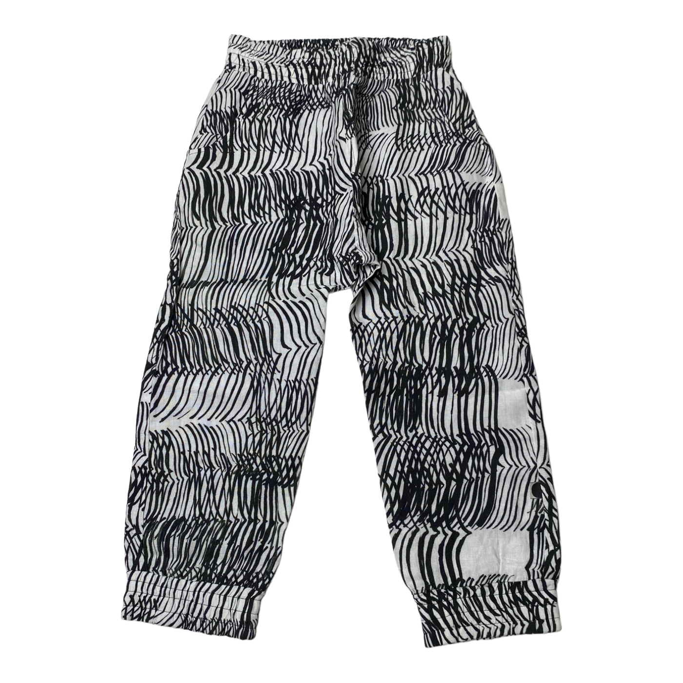 Papu linen pants, white & black | 110/116cm