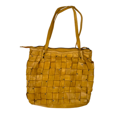 Harold's Bags leather braid tote bag, yellow