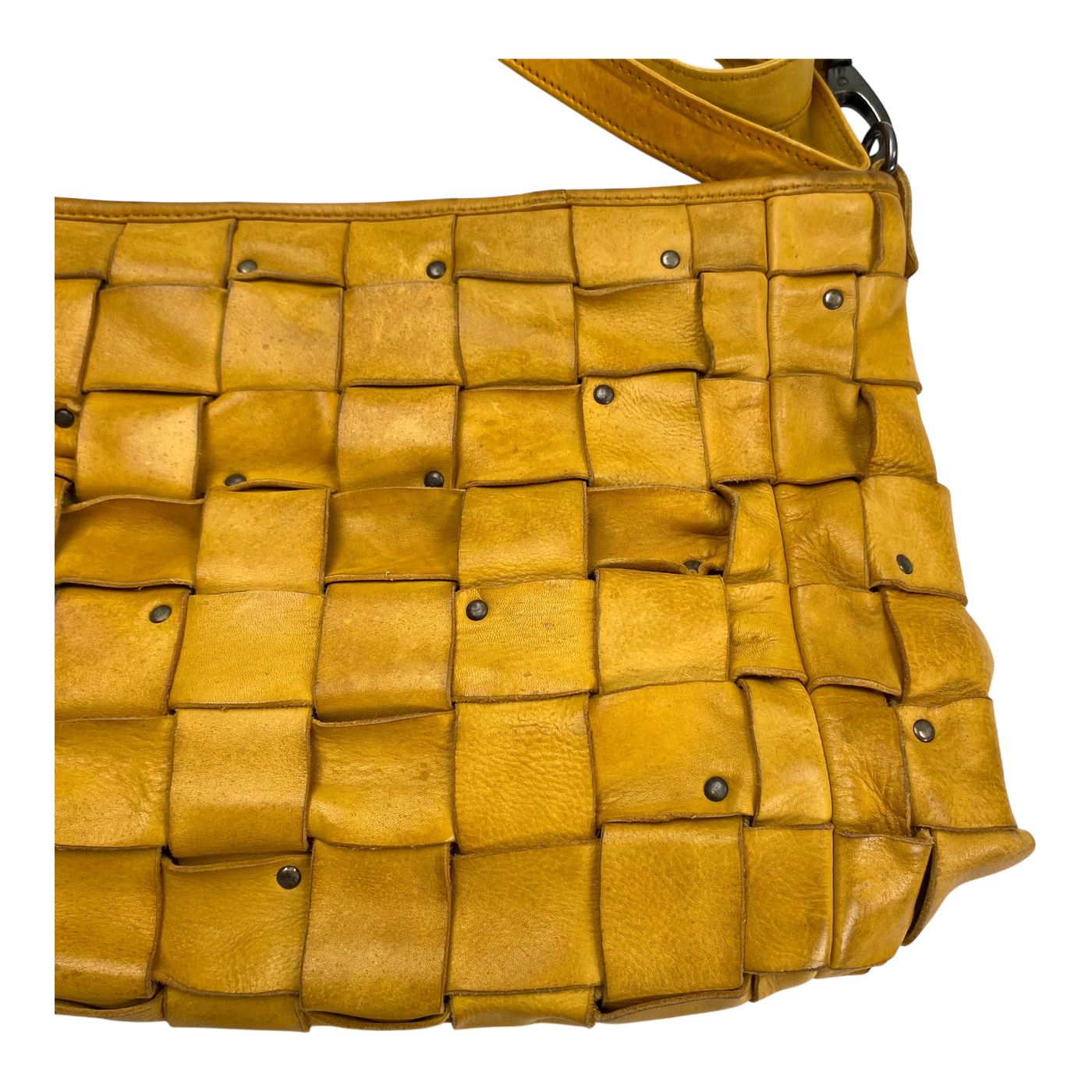 Harold's Bags leather braid shopper bag, yellow