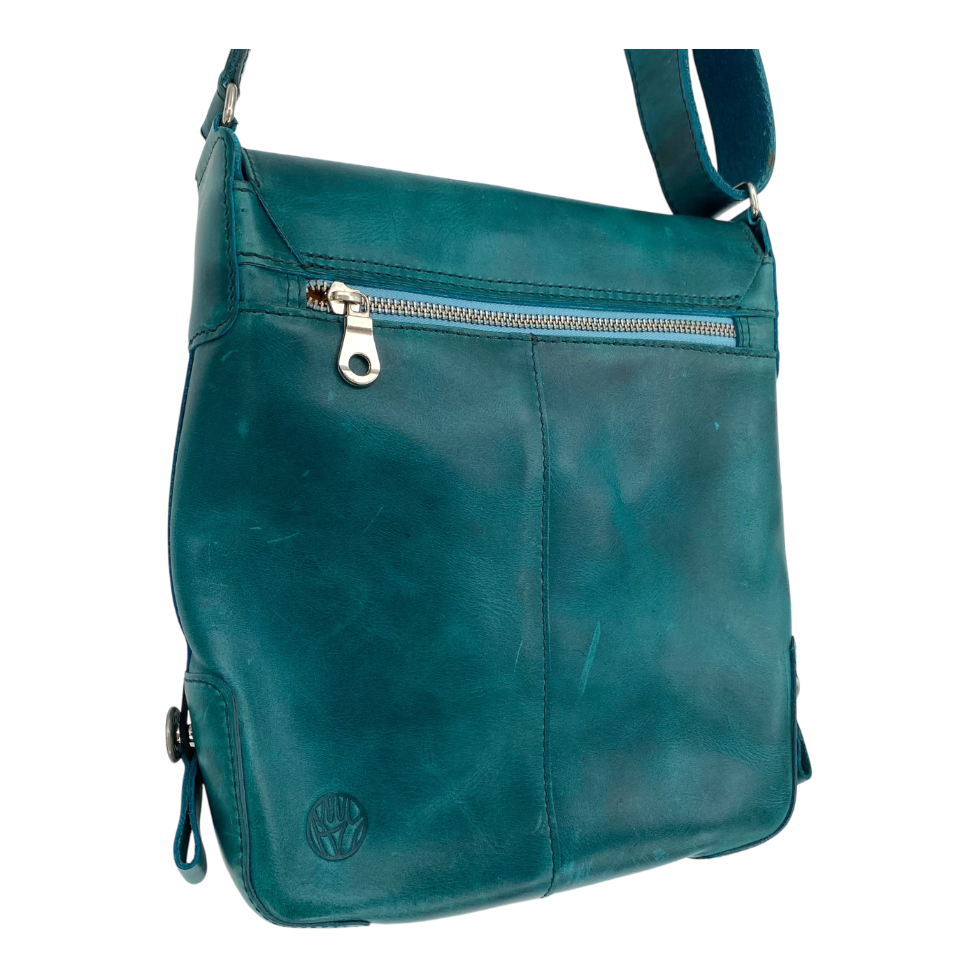 Harold's Bags leather messenger bag upend small, turquoise