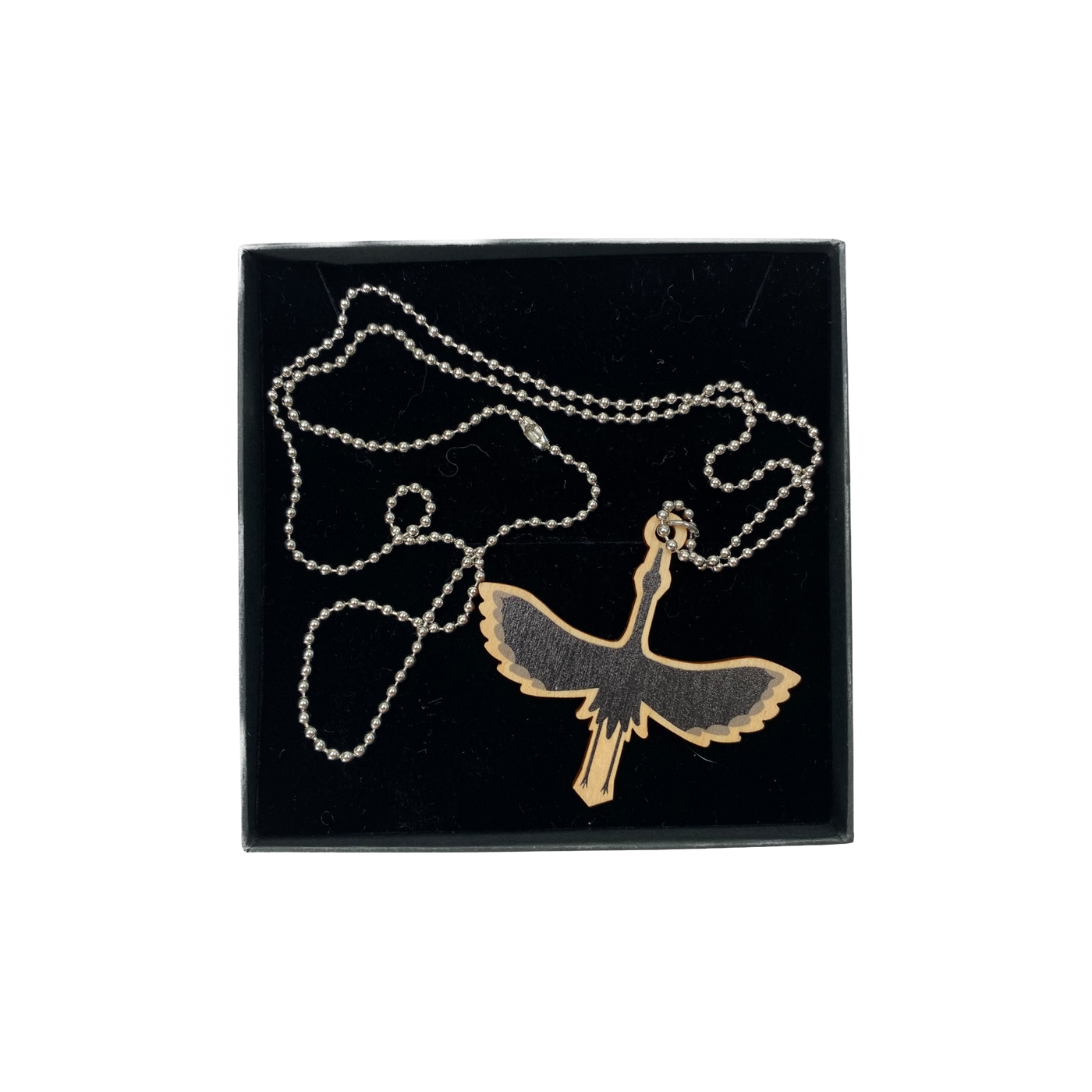 Yo Zen crane plywood necklace, black