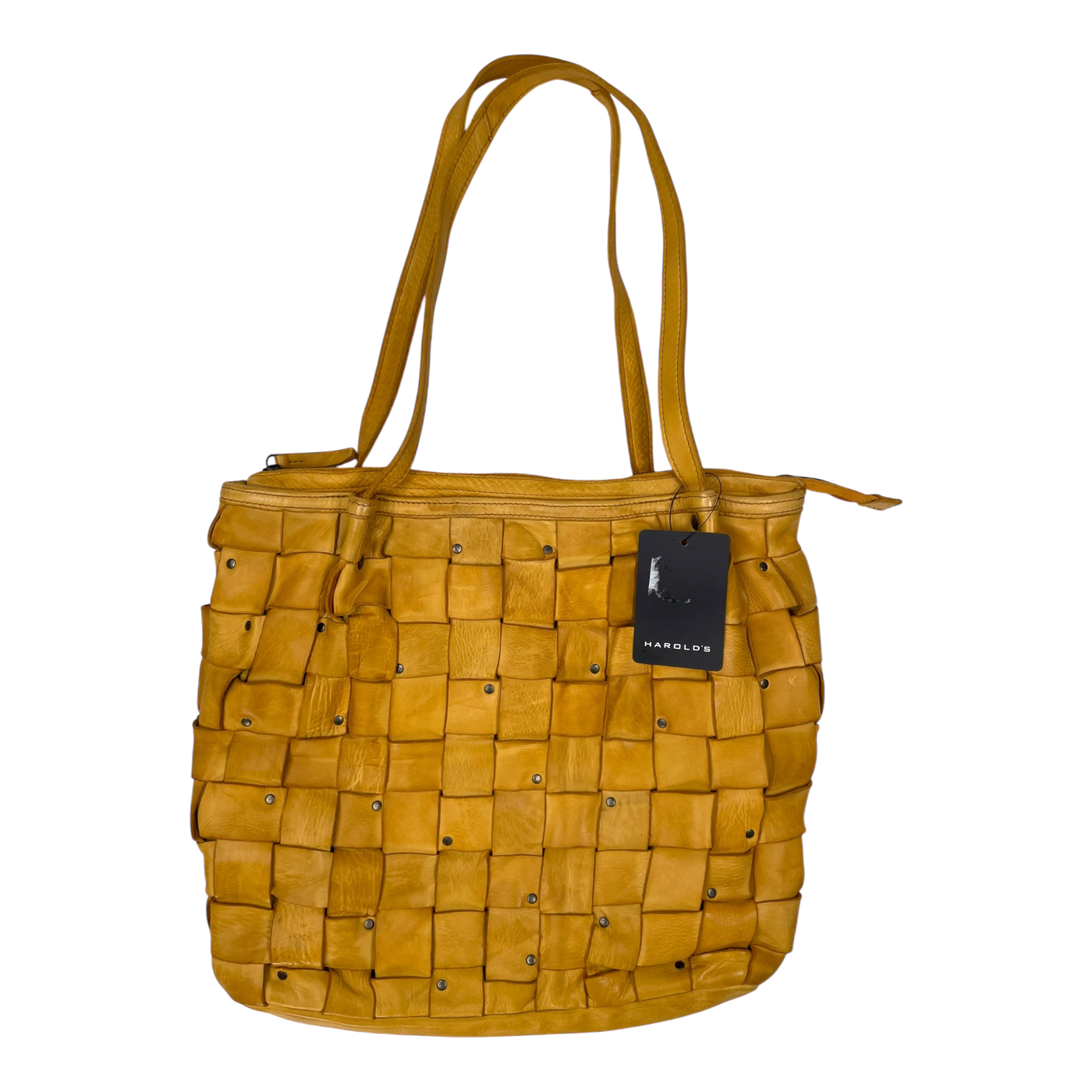 Harold's Bags leather braid tote bag, yellow