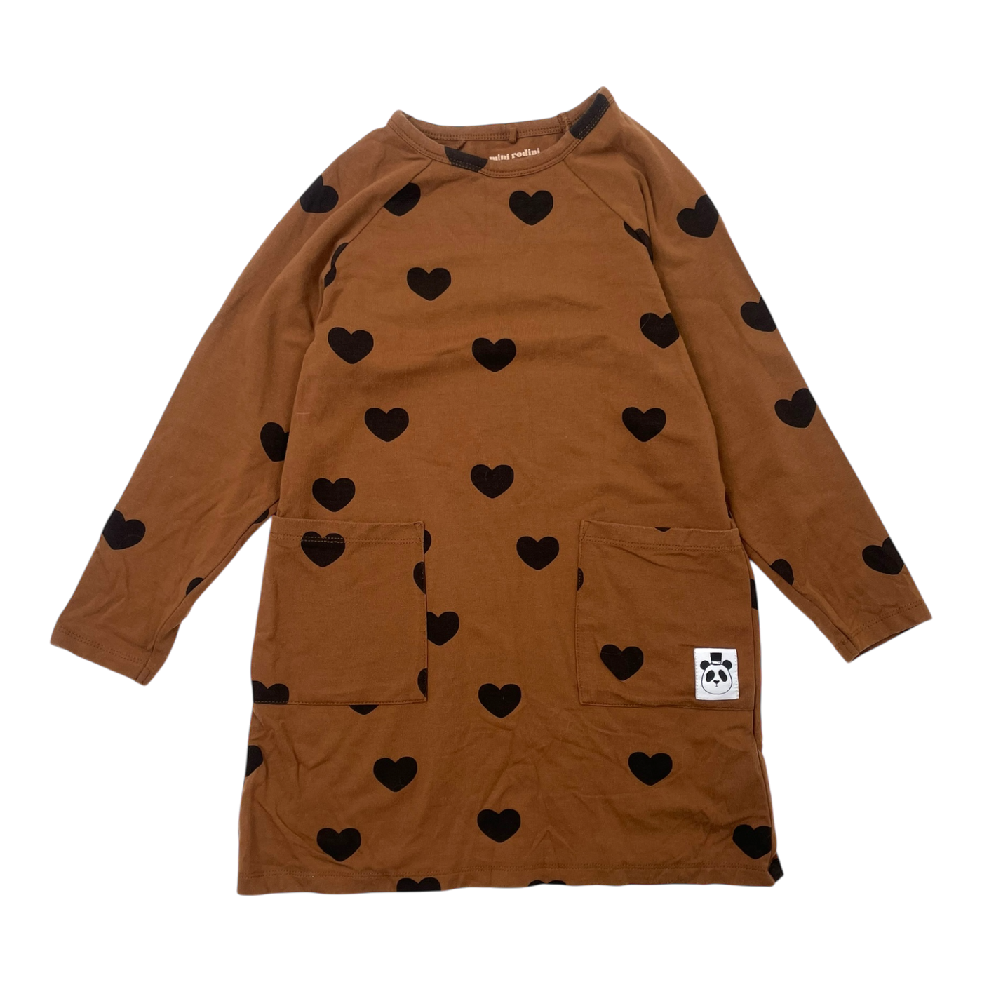 Mini Rodini dress, brown hearts | 104/110cm