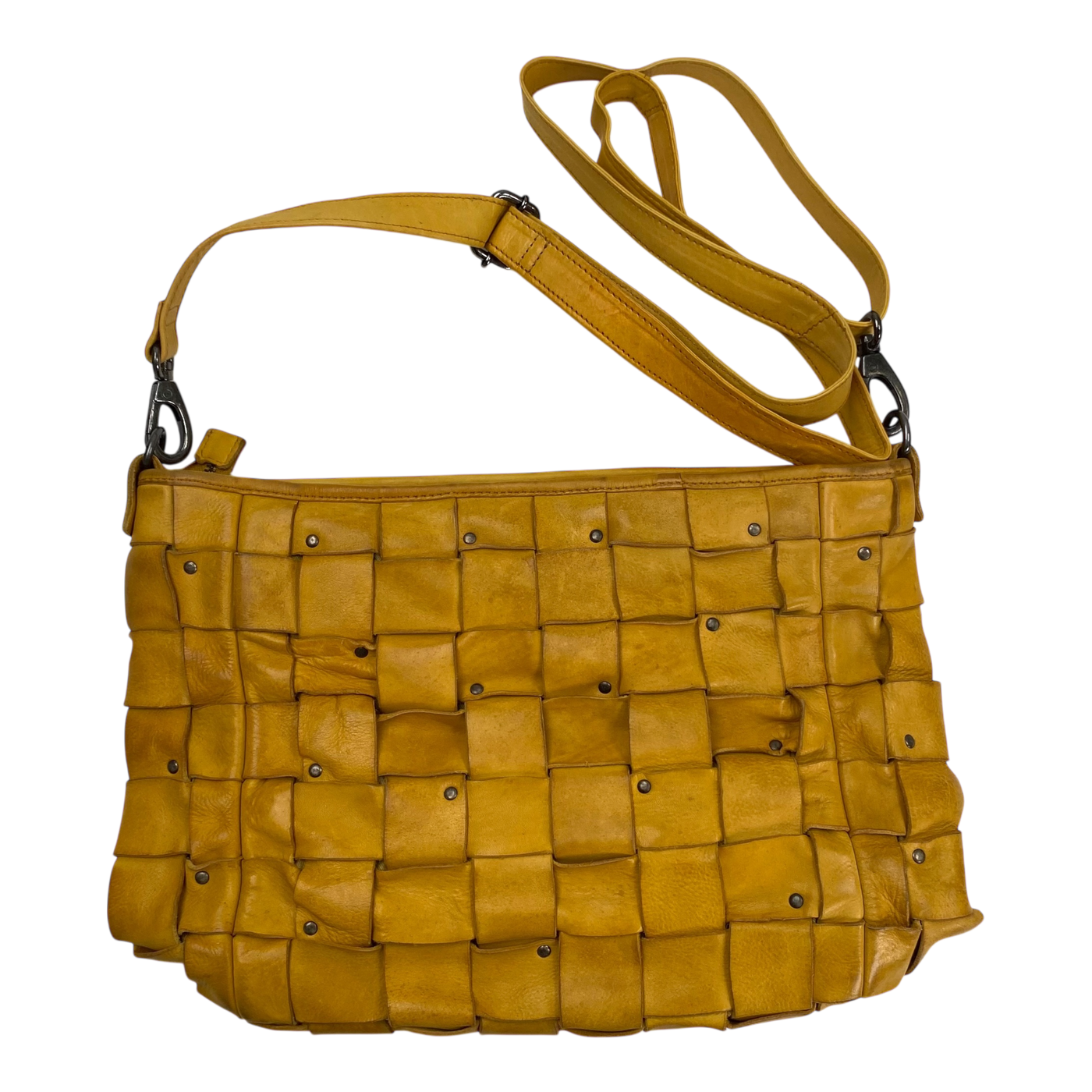 Harold's Bags leather braid shopper bag, yellow