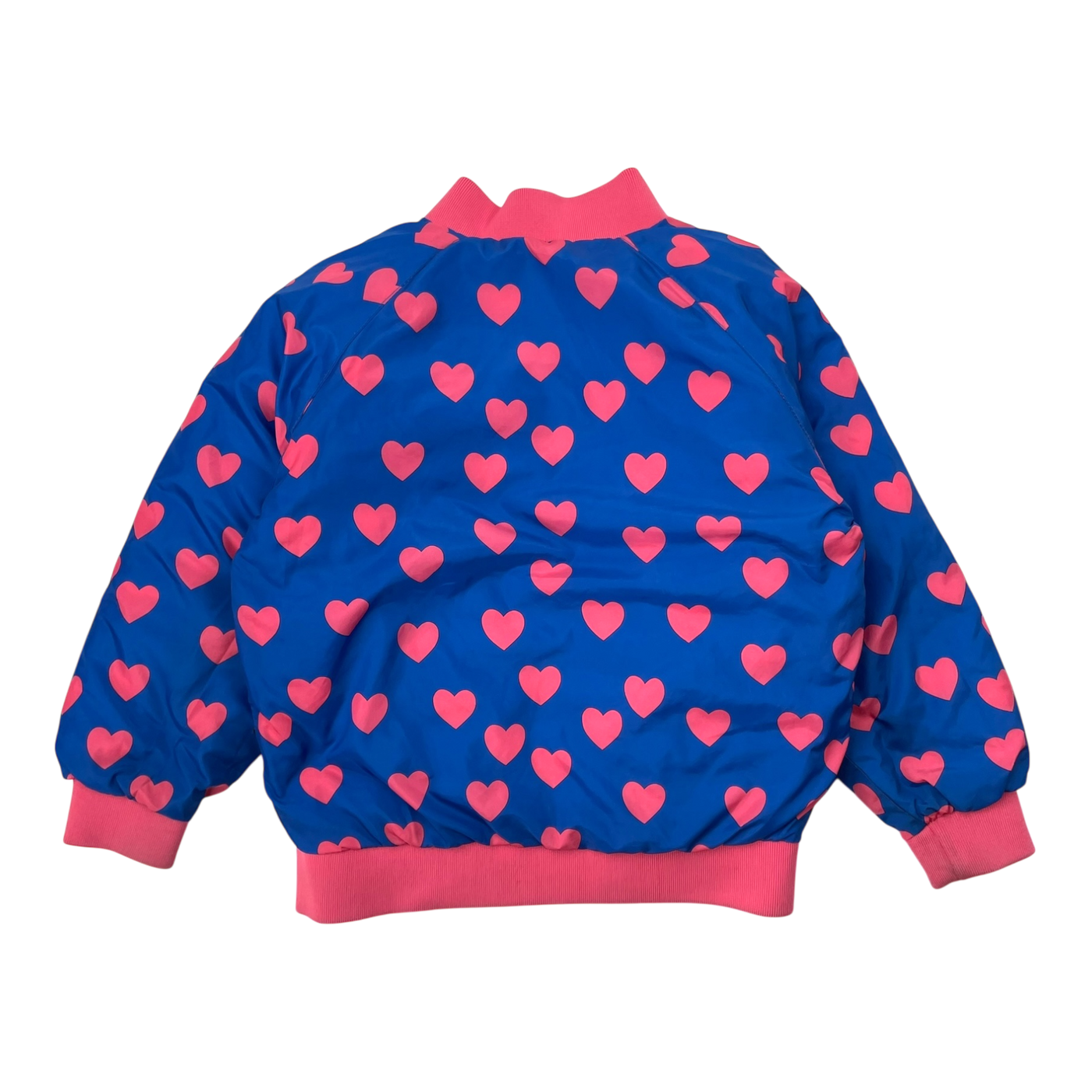 Mini Rodini reversible insulator jacket, pink hearts | 104/110cm