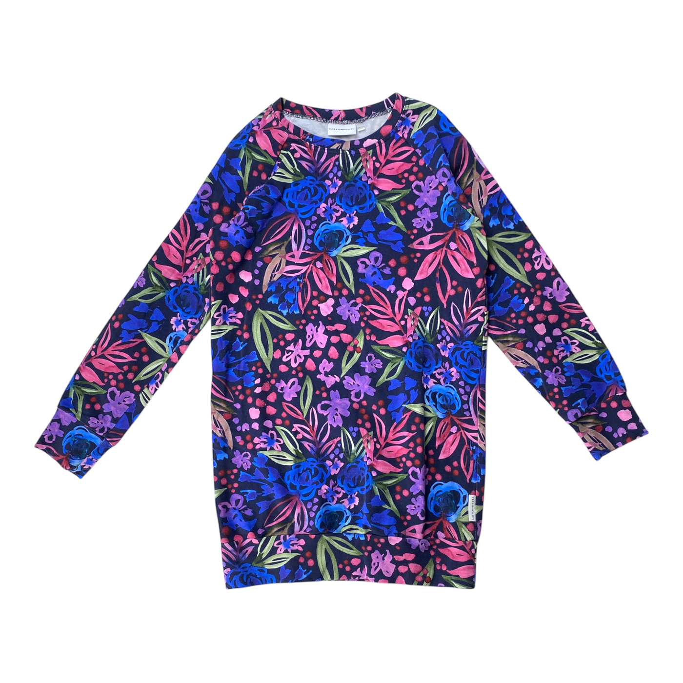 Versonpuoti tunic sweatdress, flowers | 128/134cm