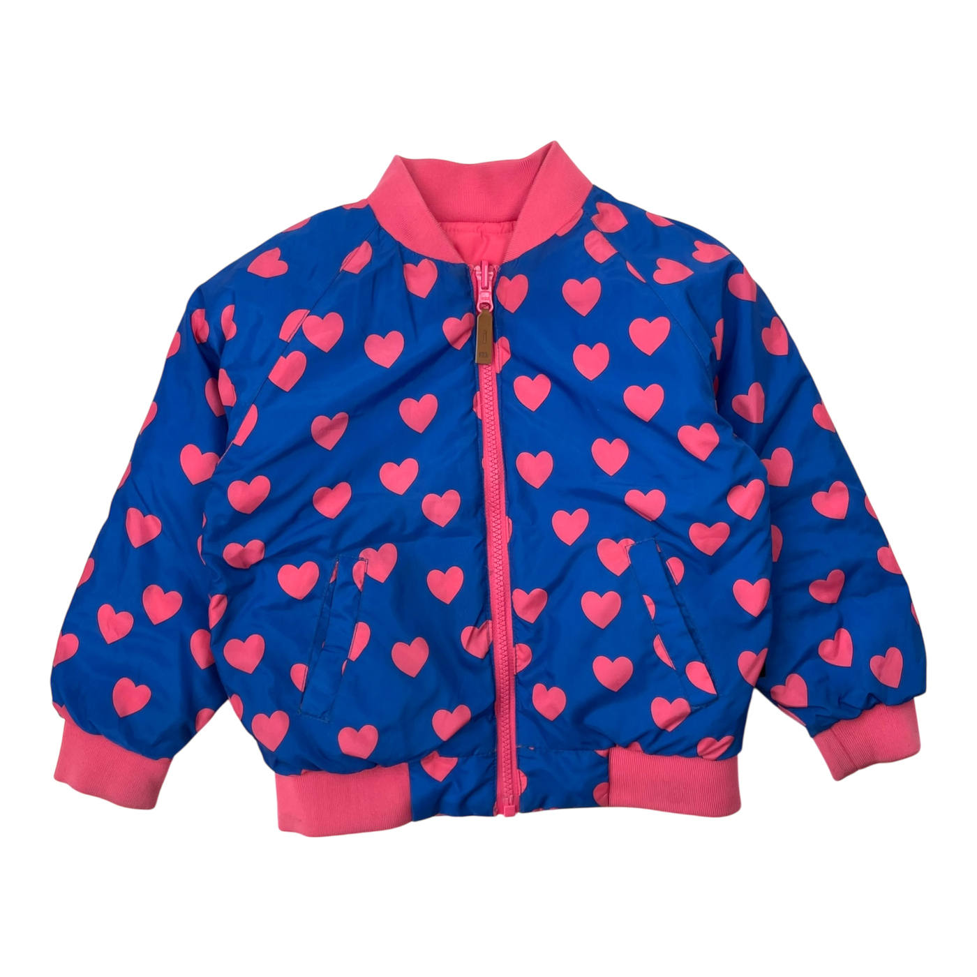 Mini Rodini reversible insulator jacket, pink hearts | 104/110cm