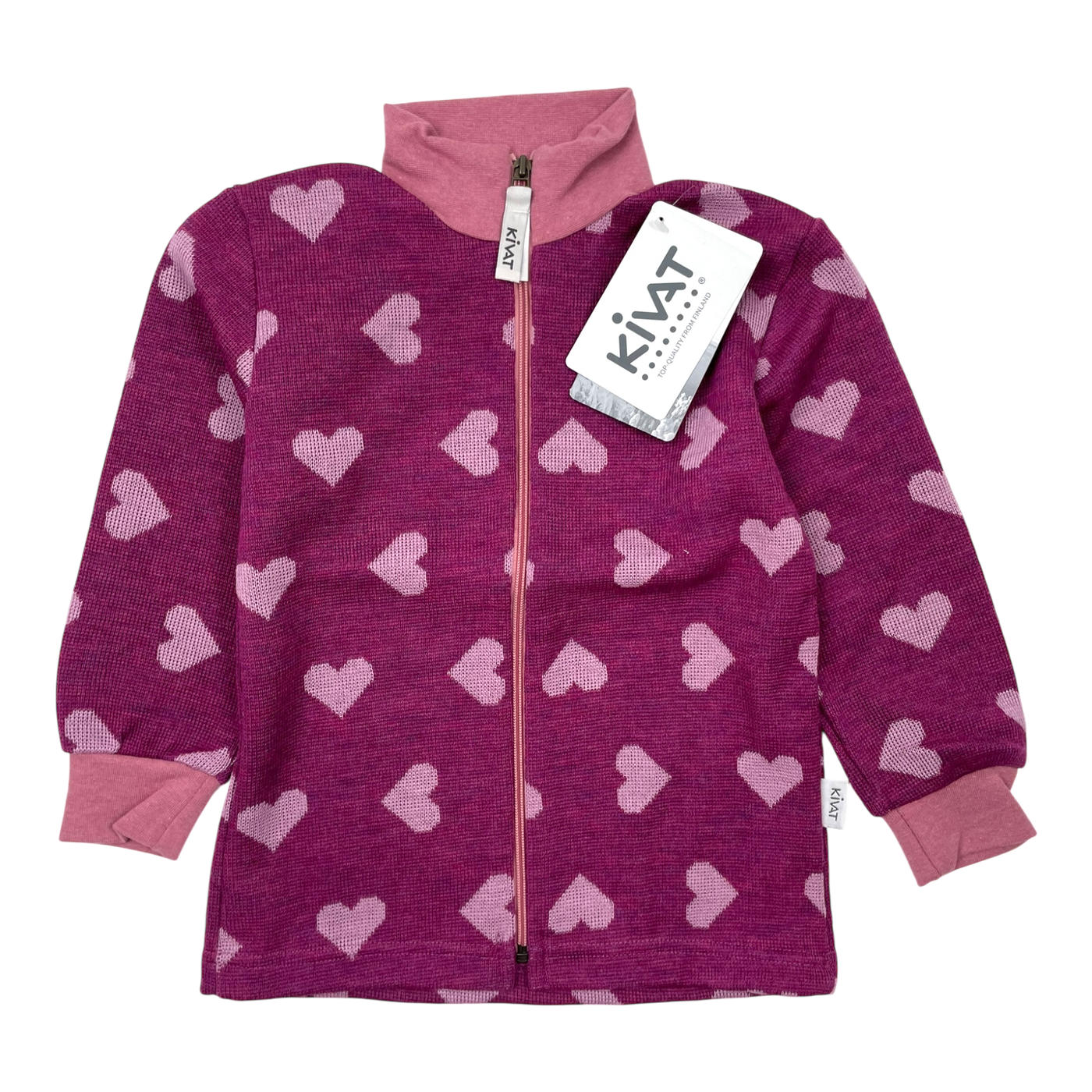 Kivat wool zip sweater, hearts | 100cm