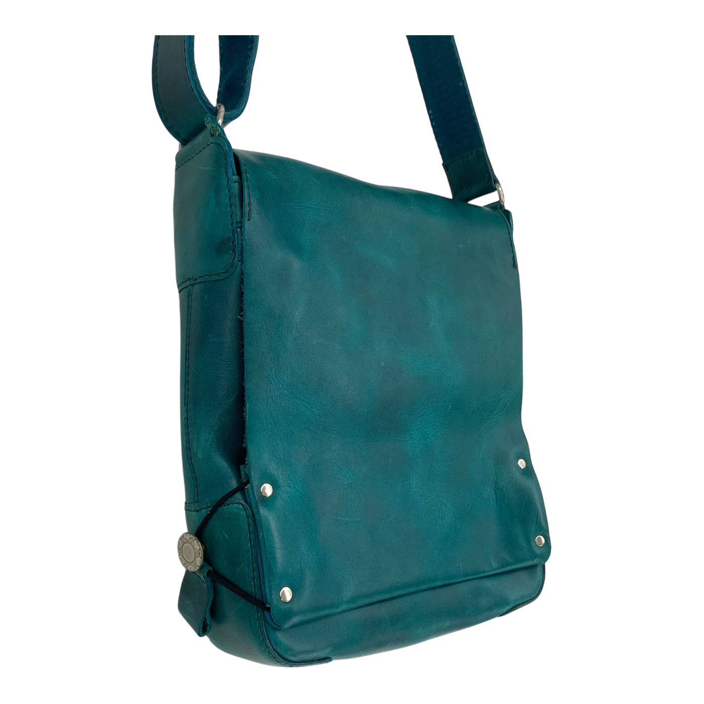 Harold's Bags leather messenger bag upend small, turquoise