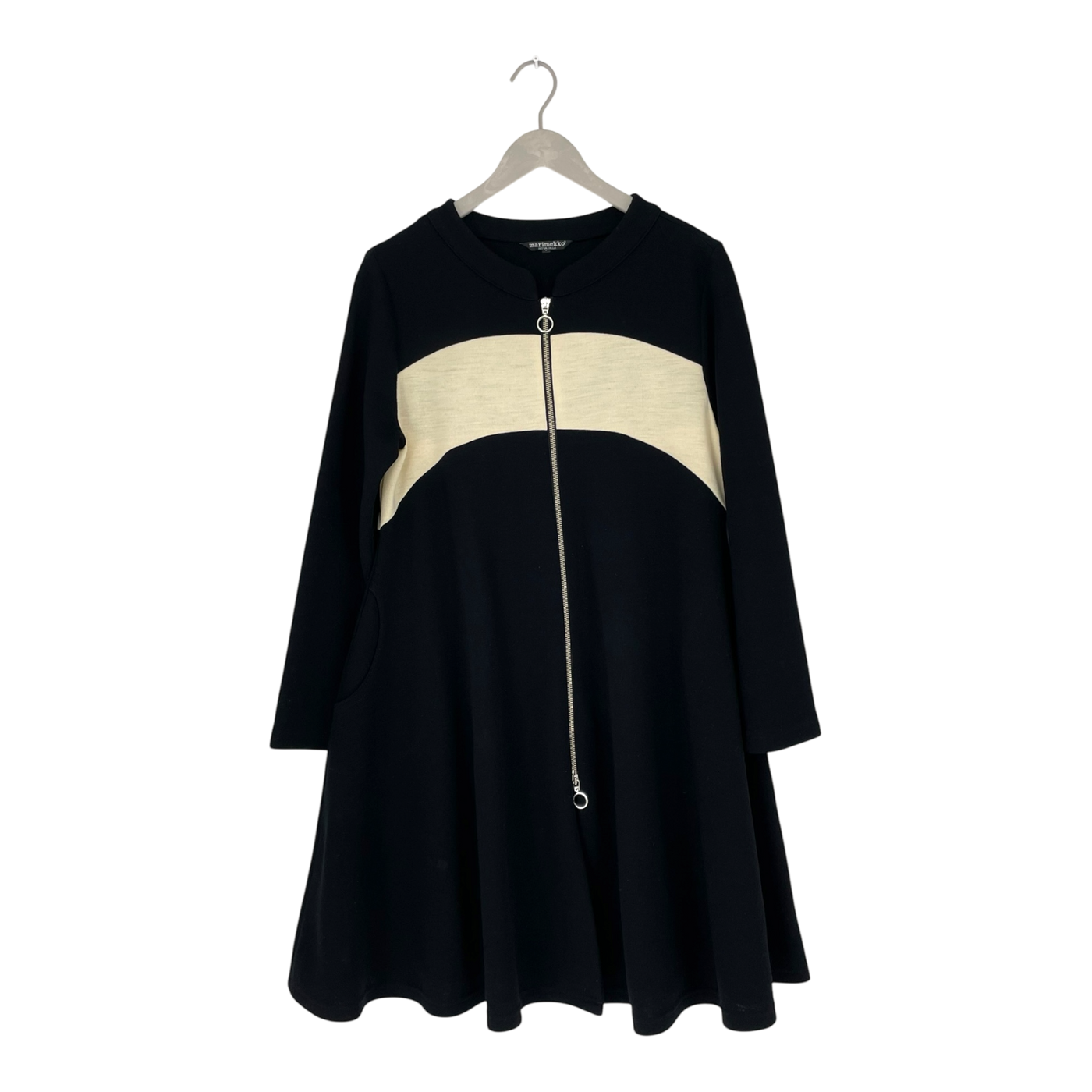 Marimekko ritva falla wool dress, black and cream | woman L