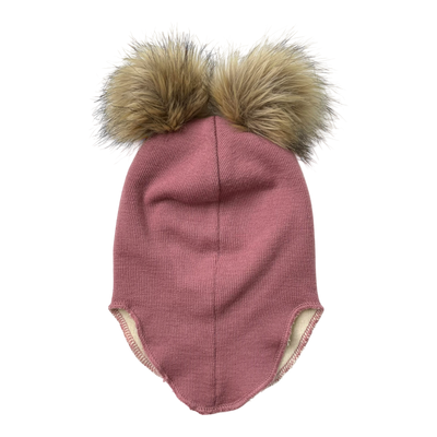 Gugguu merino furry balaclava, rose | 0-1y