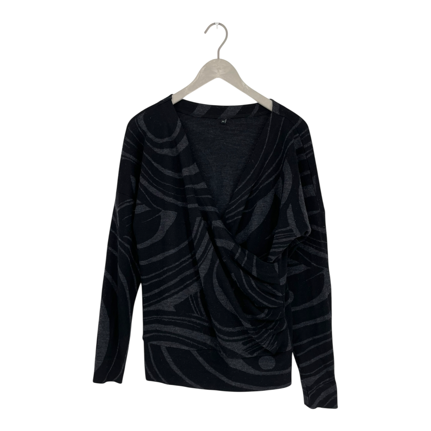 Ommellinen merino wrap shirt, black / grey | woman M