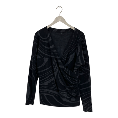 Ommellinen merino wrap shirt, black / grey | woman M