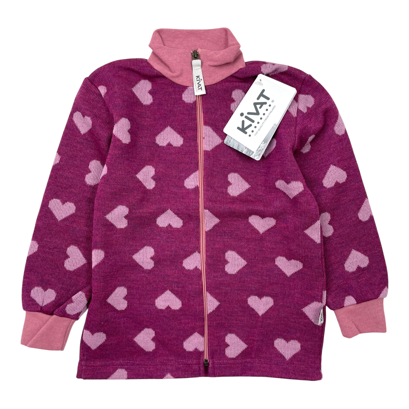 Kivat wool zip sweater, hearts | 110cm