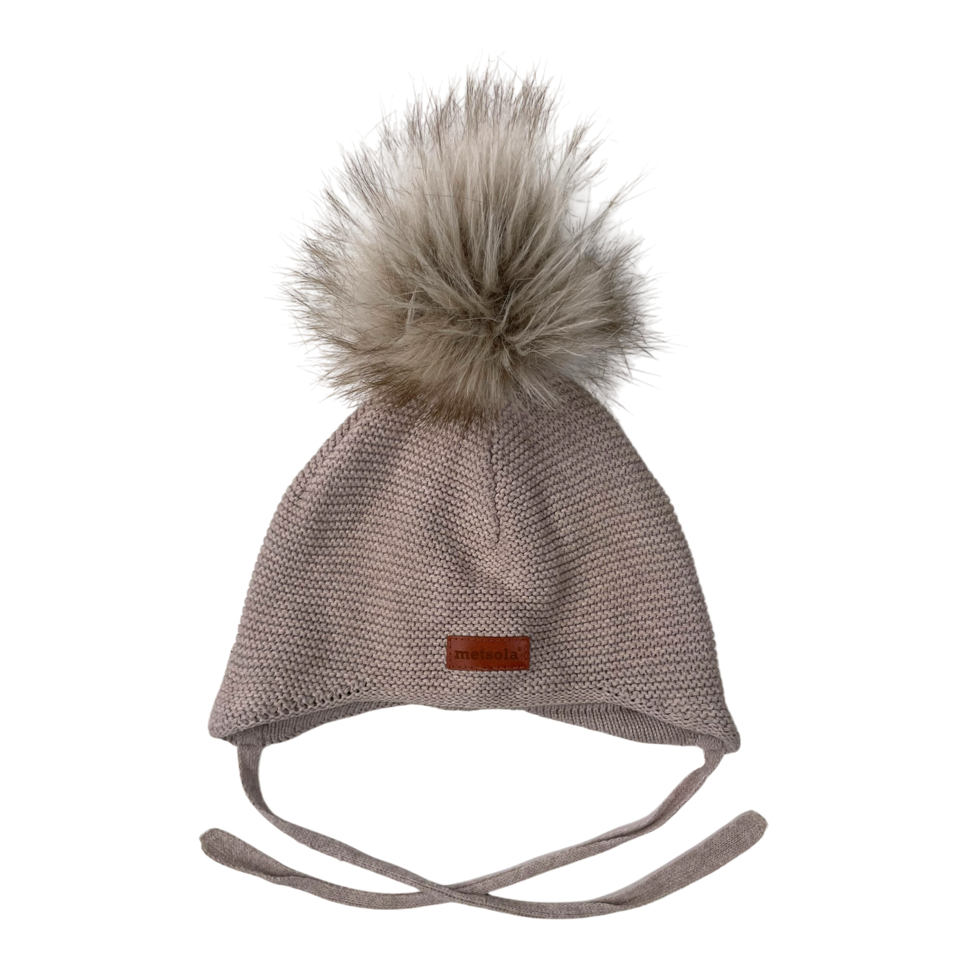 Metsola knitted cotton beanie with pom, beige | 6-12m