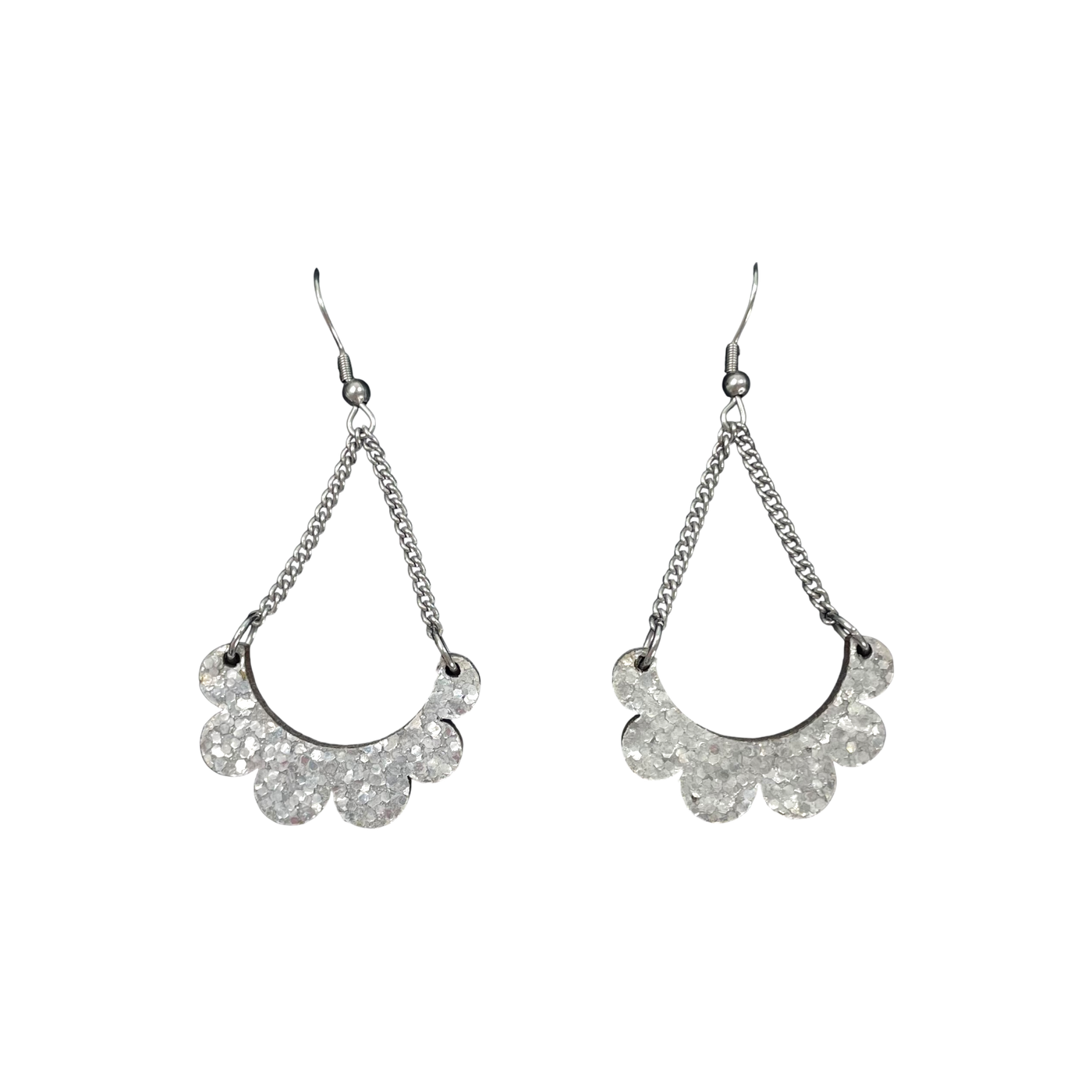 Maanantaimalli kaarella mini earrings, silver glitter