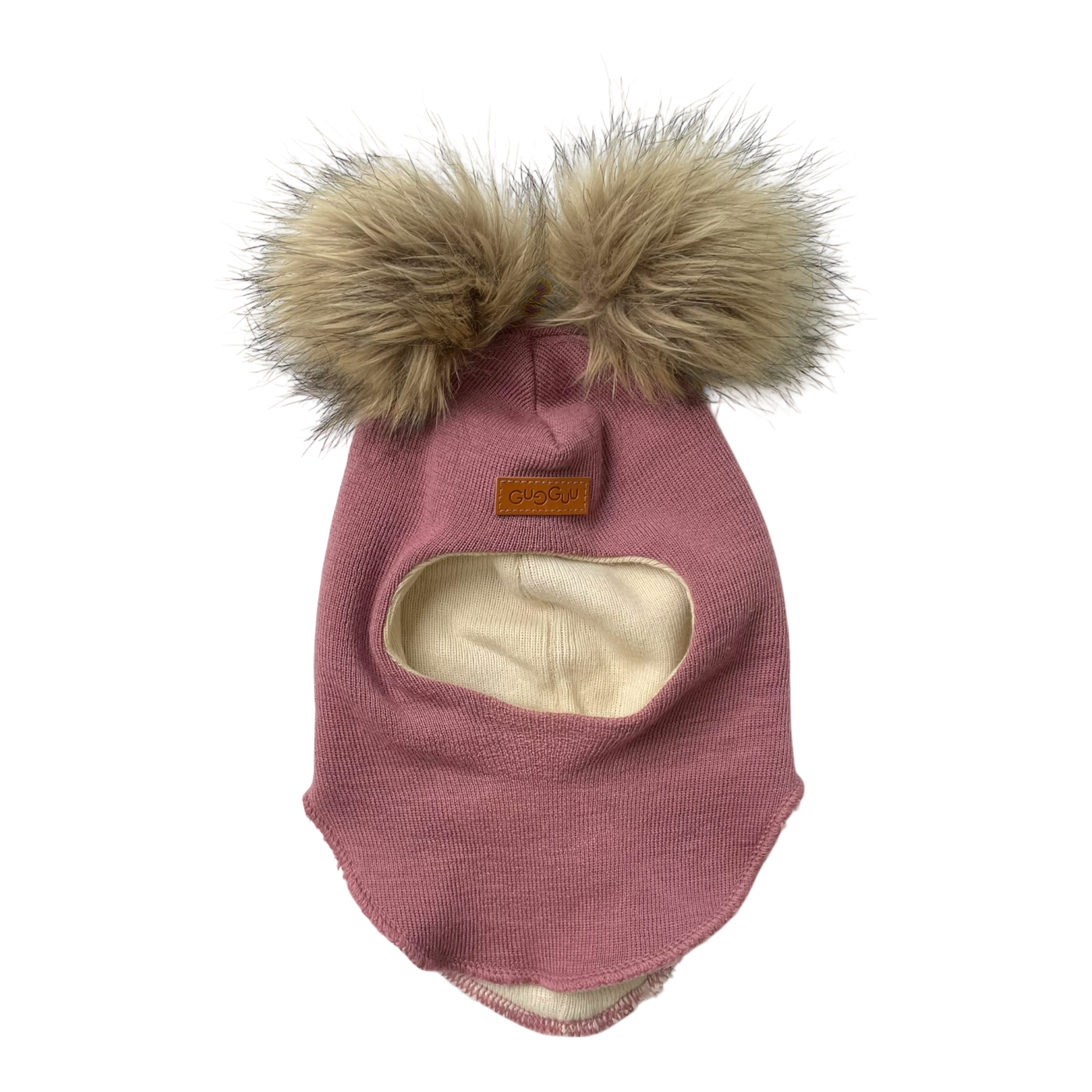 Gugguu merino furry balaclava, rose | 0-1y