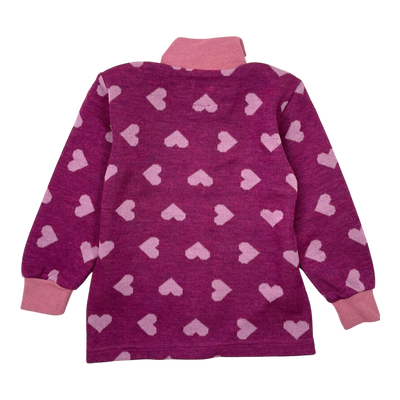 Kivat wool zip sweater, hearts | 110cm