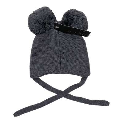 Metsola merino wool beanie with poms, grey | 0-2m