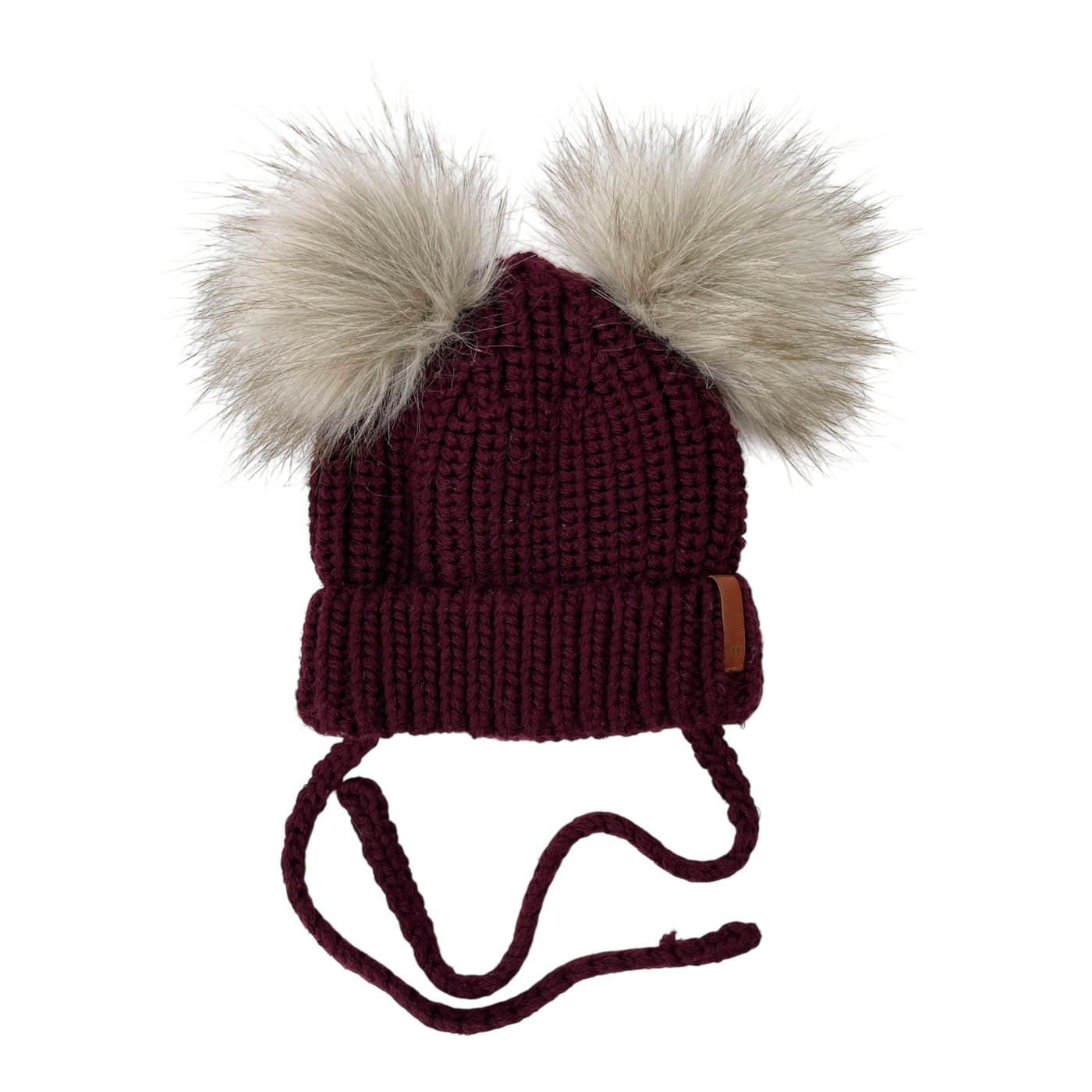 Metsola merino wool beanie with pom poms, burgundy | 2-6m