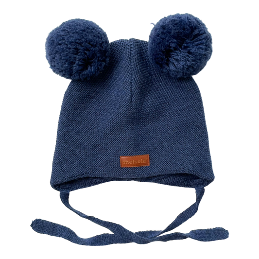 Metsola merino wool beanie with poms, midnight blue | 6-12m
