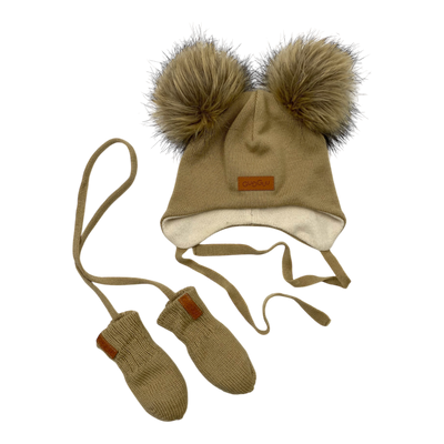 Gugguu merino beanie and mittens set, beige | 1-3y