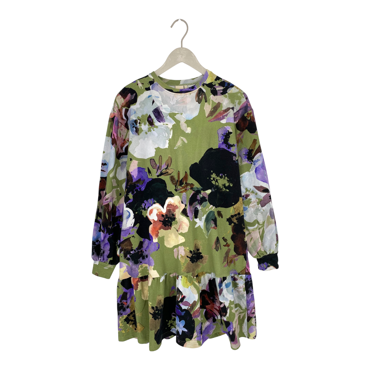 Kaiko ruffle sweat dress, olive anemone | woman XXS