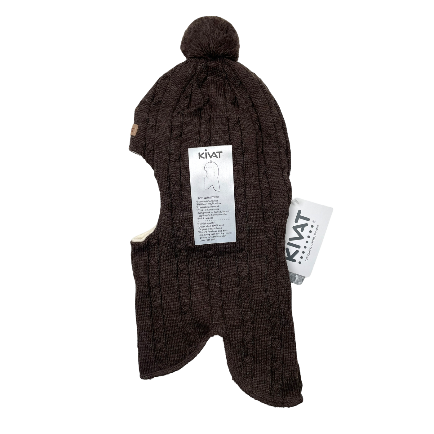 Kivat wool bobble balaclava, dark brown | 2-4y