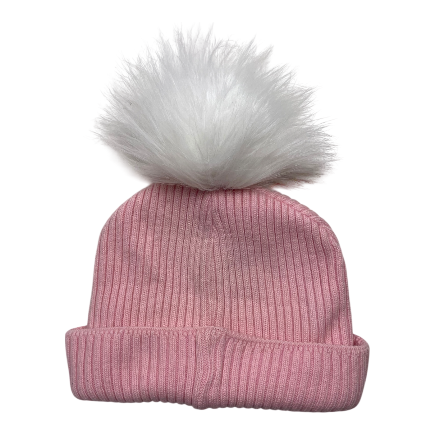 Metsola cable knit merino beanie with pom, pink | 6-8y