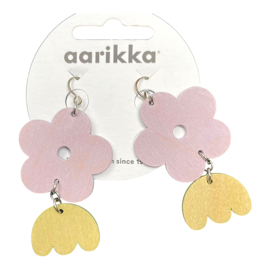 Aarikka kirjolemmikki earrings, pink/yellow