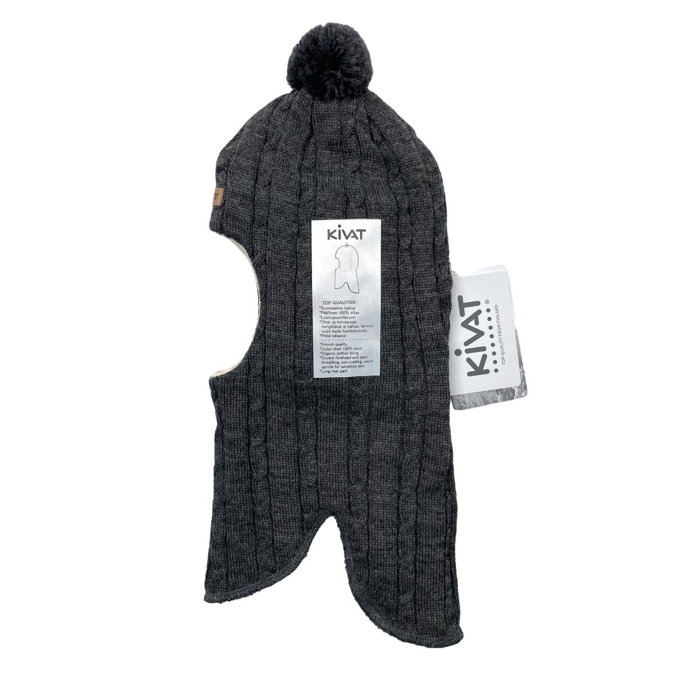 Kivat wool bobble balaclava, dark grey | 2-4y
