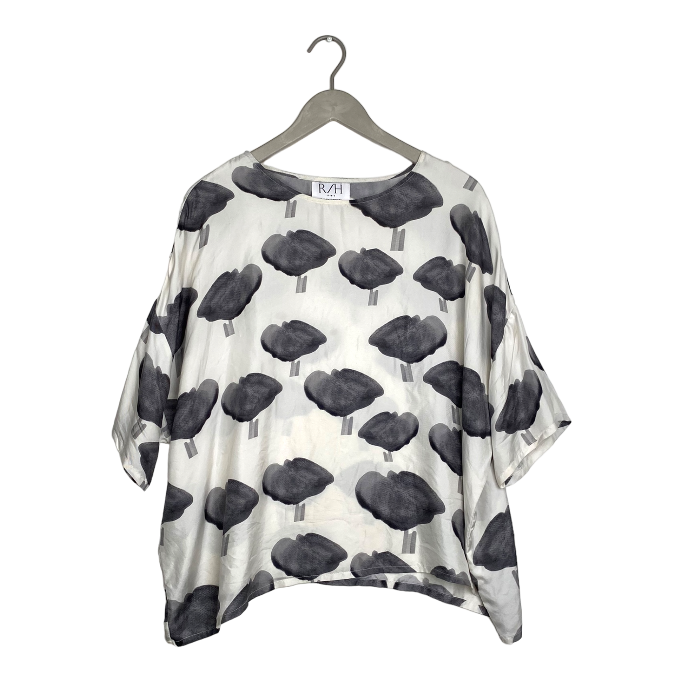 R/H silk shirt, white / grey | woman onesize