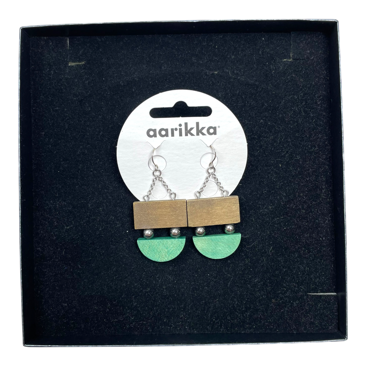 Aarikka geomertical earrings, green/brown