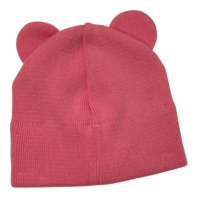 Gugguu cotton knitted beanie with ears, coral pink | 46/47cm