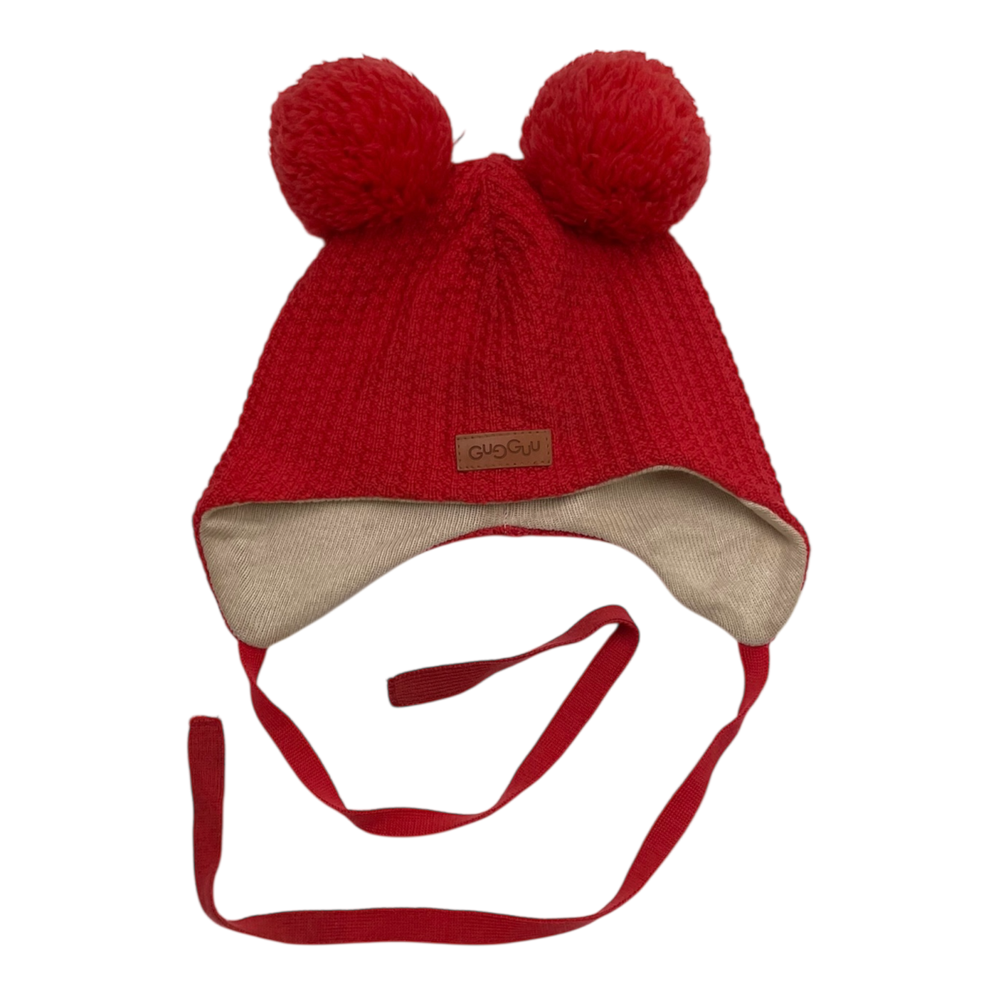 Gugguu merino beanie with 2 poms, red | 47/52cm