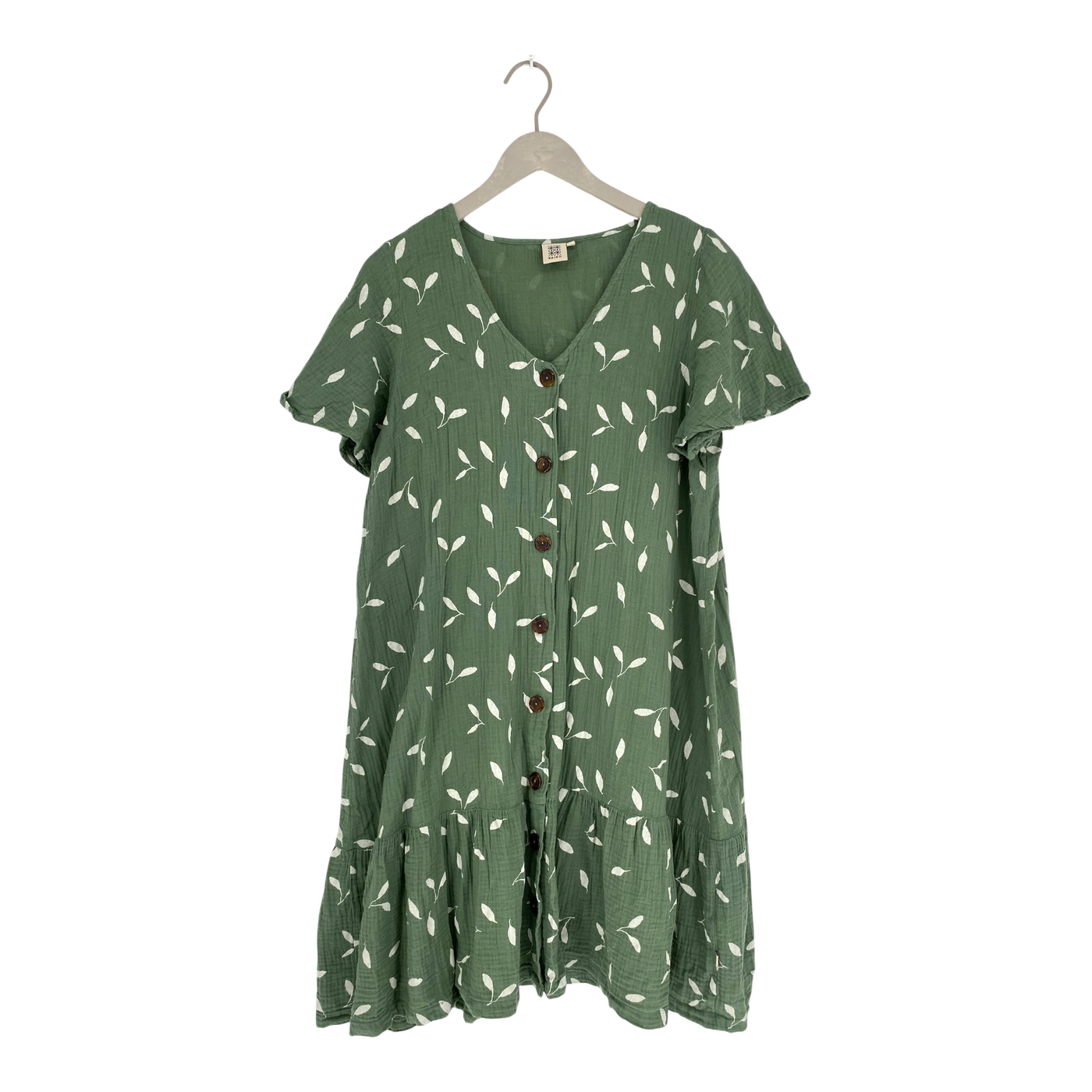 Kaiko muslin frill button dress, leaf | woman M