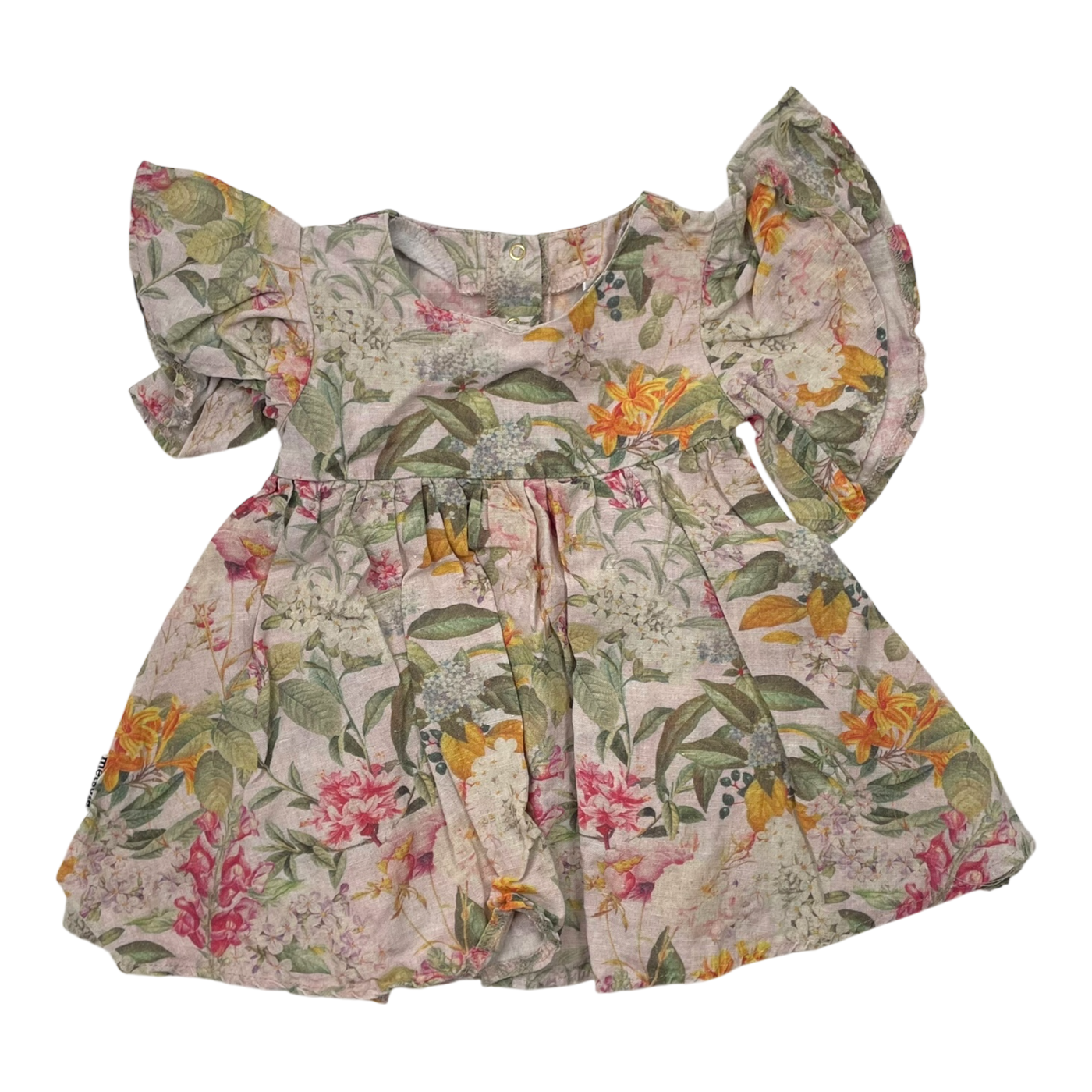 Metsola linen dress, flowers | 74/80cm