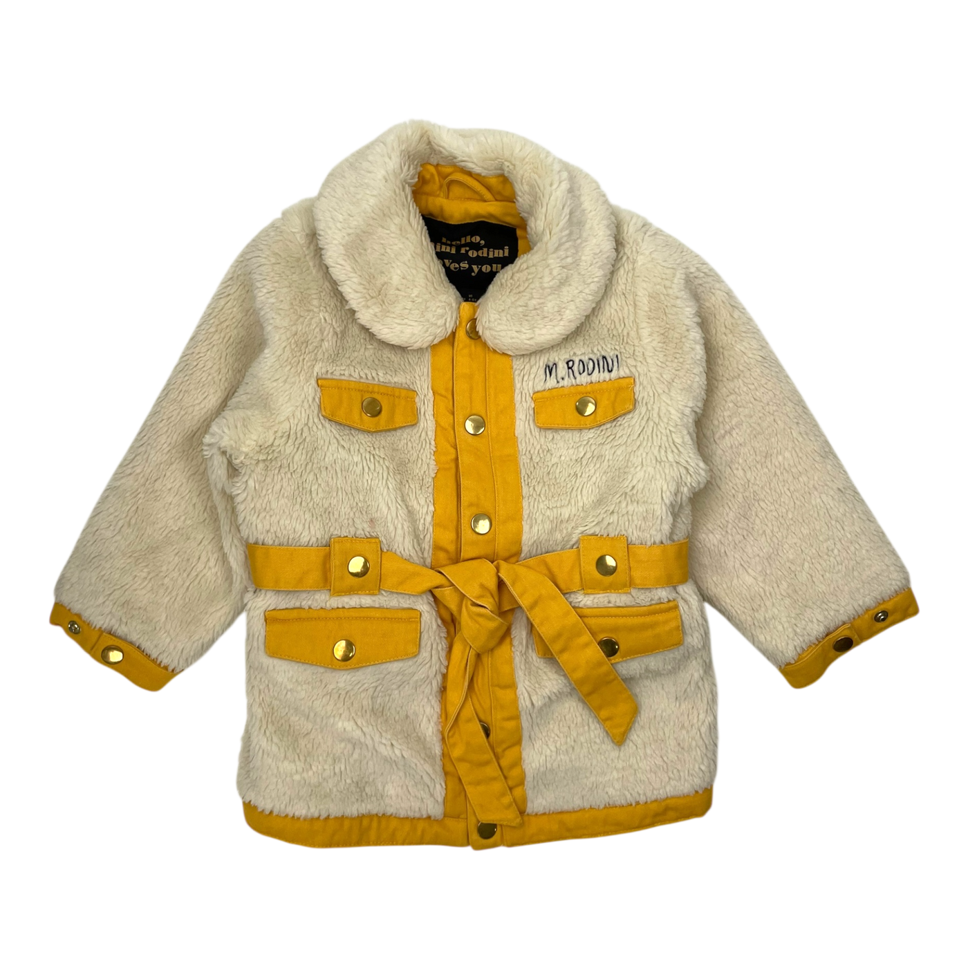 Mini Rodini teddy jacket, white/yellow | 104/110cm